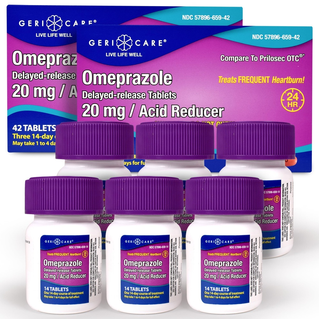 GeriCare Omeprazole 延缓释放药片 20mg 胃酸减量药片 24小时心脏烧伤减量药片-酸性减量药片 治疗频繁心脏烧伤的减量药片 42 Count (2 Pack)