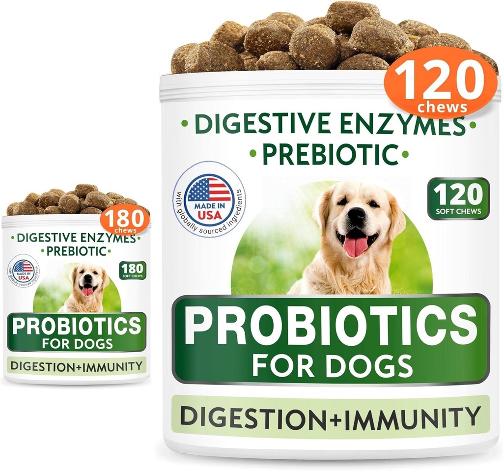 狗养生药 Chews Bundle - 气体,痢疾,过敏,便秘, Upset Stomach Relief,配有消化酶 + Prebiotics - 化学纤维补充剂 - 改进消化,豁免 - 300 软乳