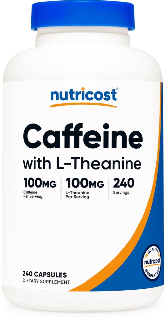 配有L-Theanine的营养咖啡因,每瓶100毫克,240卡普勒斯,240个服务型 - 非GMO和Gluten Free