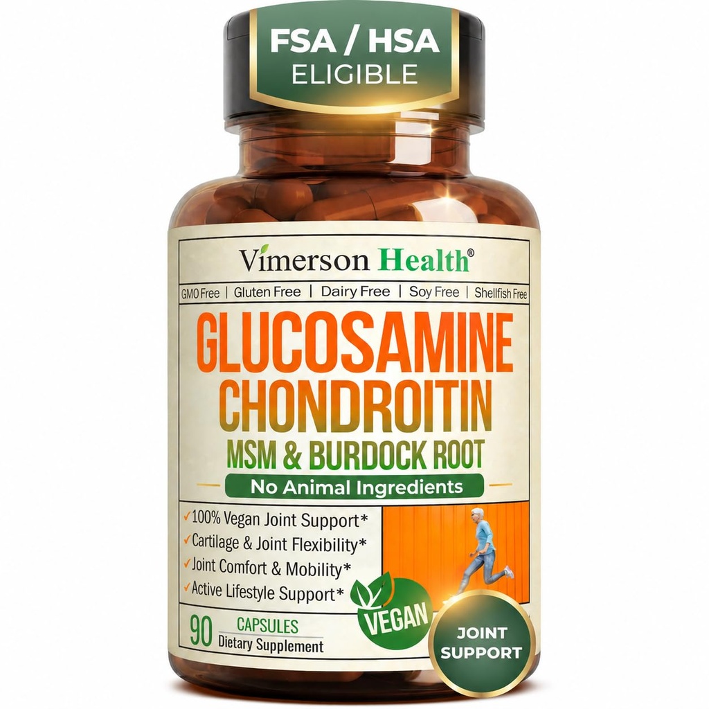 Glucosamine Chondroitin MSM – Glucosamine Sulfate 1500 mg, Chondroitin 和 MSM 的男女联合支助补编,用于Cartilag,联合健康和弹性90 Capsules, Vegan