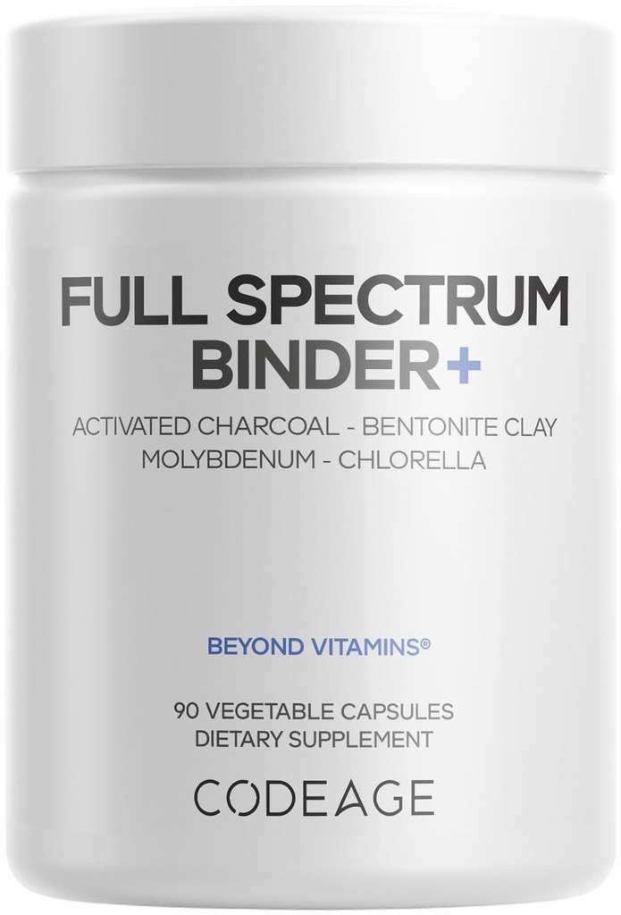 编码Binder + 系统Binder 补充剂 - 激活的炭药, 贝东岩 Clay 矿物粉, Fulvic 和 Humic Acids, Molybdenum, 碳形式 - 90 Capsules