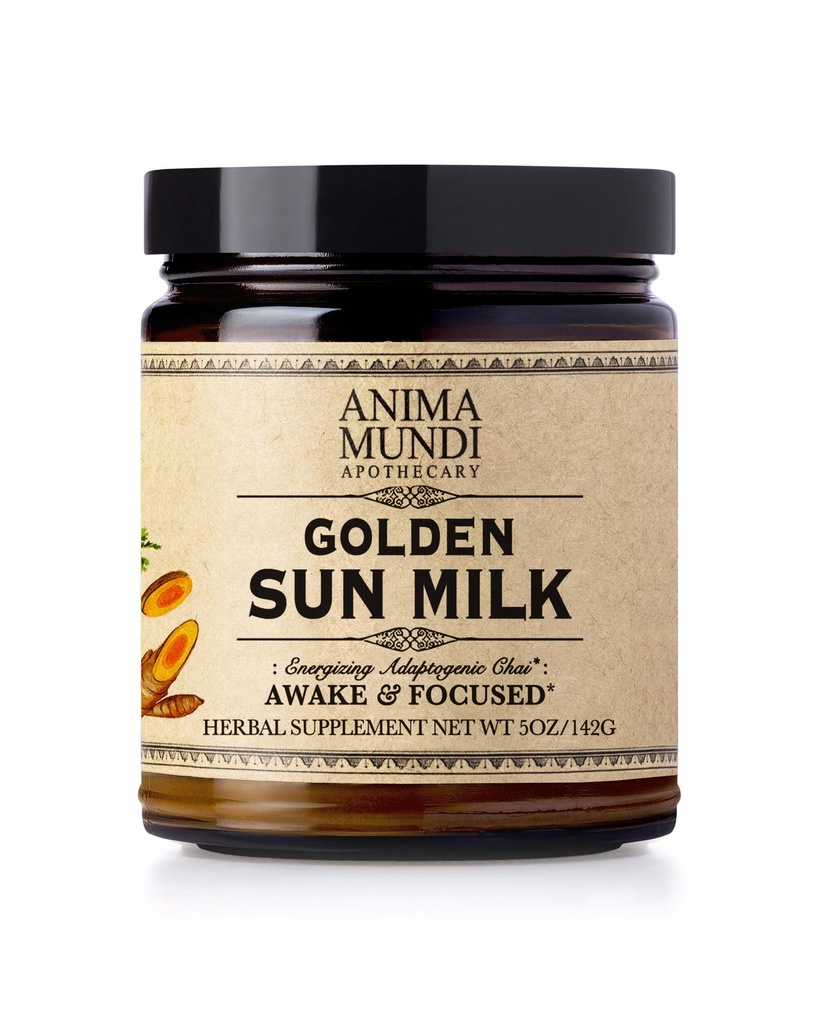 Anima Mundi Apotheary Golden Sun Milk - 用有机螺旋、Ashwagandha、Reishi & Vanilla 放松以植物为主的粉末 - 无甜的饮用粉末 - 促进冷静感(5oz / 142g)