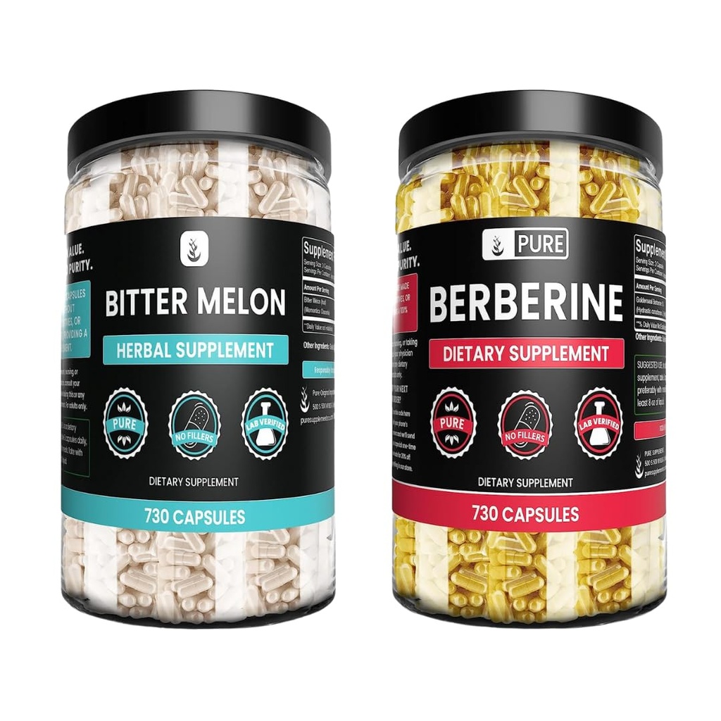 纯原始成份 Goldenseal Berberine & Bitter Melon Capsules Bundle, (730 Capsules) 无镁或水稻填充器
