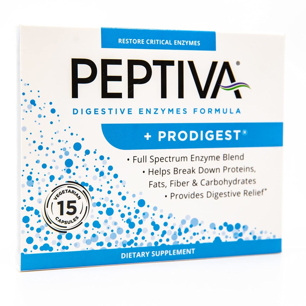 Peptiva 消化酶补充 + proDigest - 帮助布洛丁,气体,便秘 - 15 Counters
