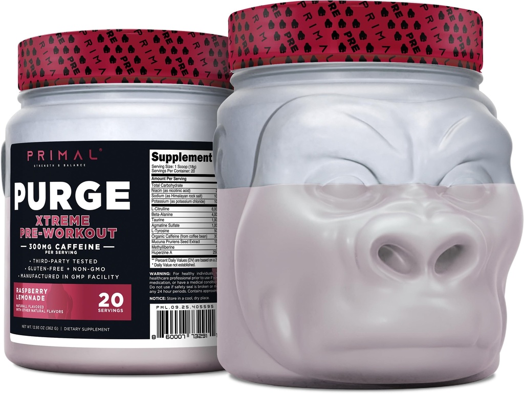 Primal Pure Xtreme 预选赛(Raspberry Lemonade Flavor) (20 services) - Gluten-Free + 非GMO(英语:Non-GMO).