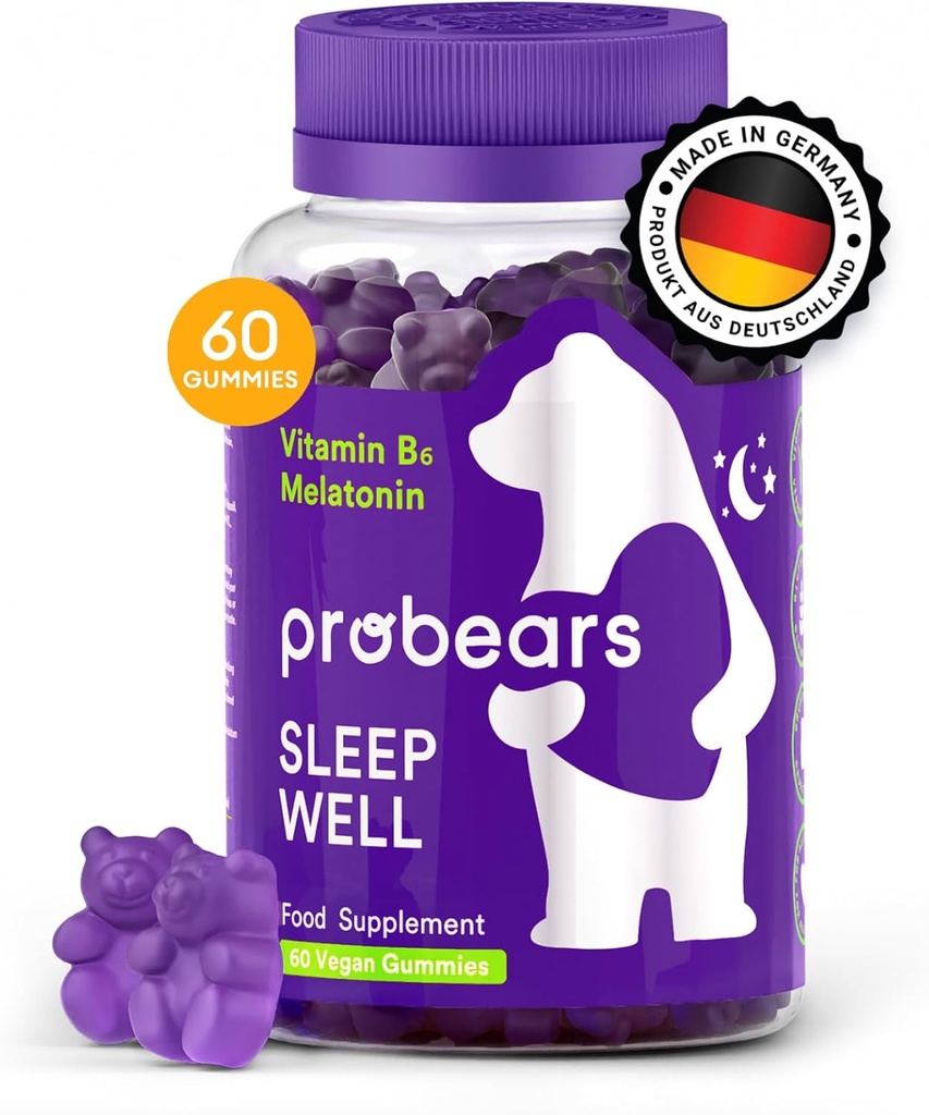 Probears® Melatonin & B6 儿童与成年人的Gummys - Sleep Natural Melatonin & B6 所有人性别的维生素睡眠 - Gluten-Free, Gelatin-Free, Halal - 60 Counter