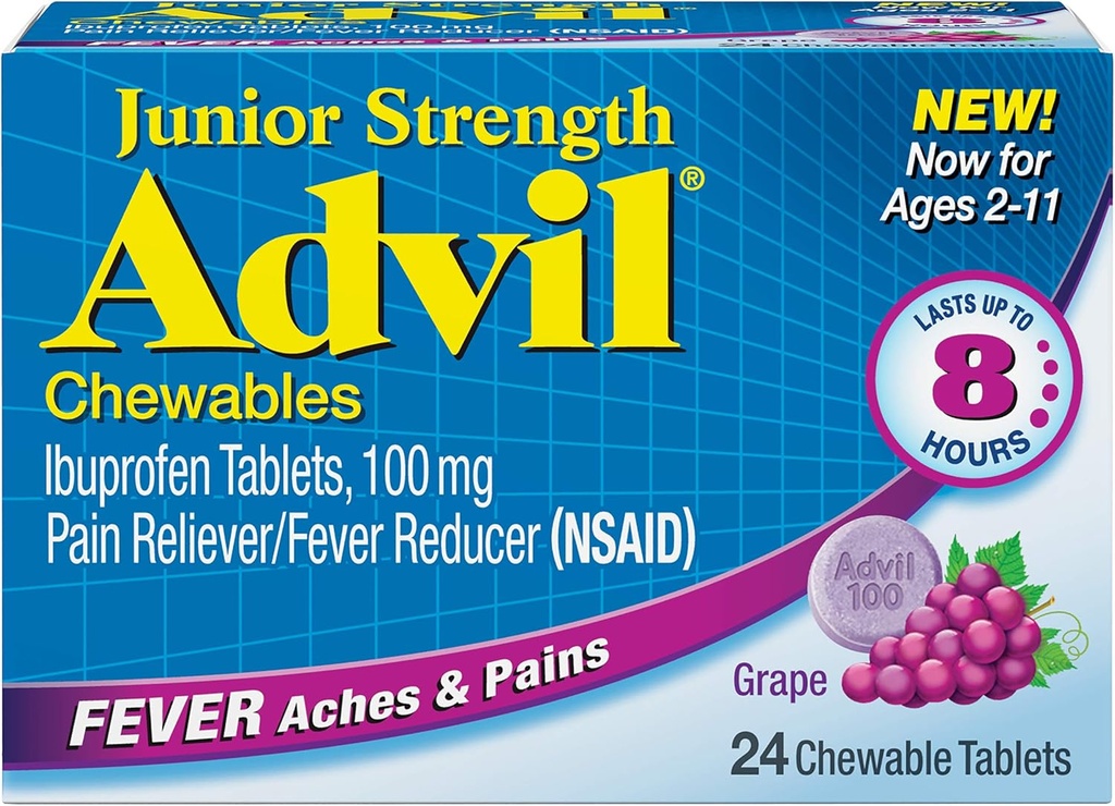 Advil Junior Chewable Ibuprofen牌匾,葡萄100mg,每块24块牌匾(6页)