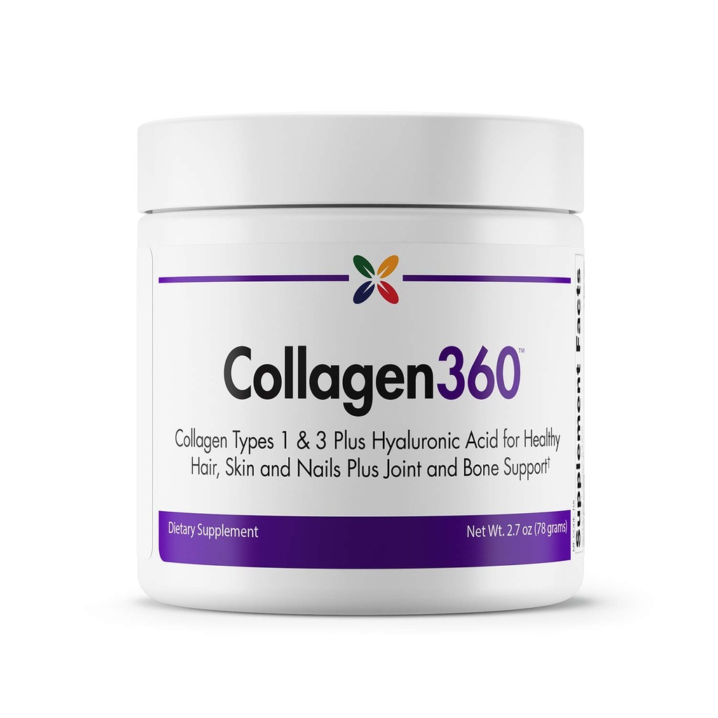 停止现在的老化 - 含Hyaluronic Acid的Collagen360 - 支持健康头发的Collagen Peptides Powder, Nails & Skin - 帮助减少细线和皱纹的外观 - 粉末 2.7 Ounces