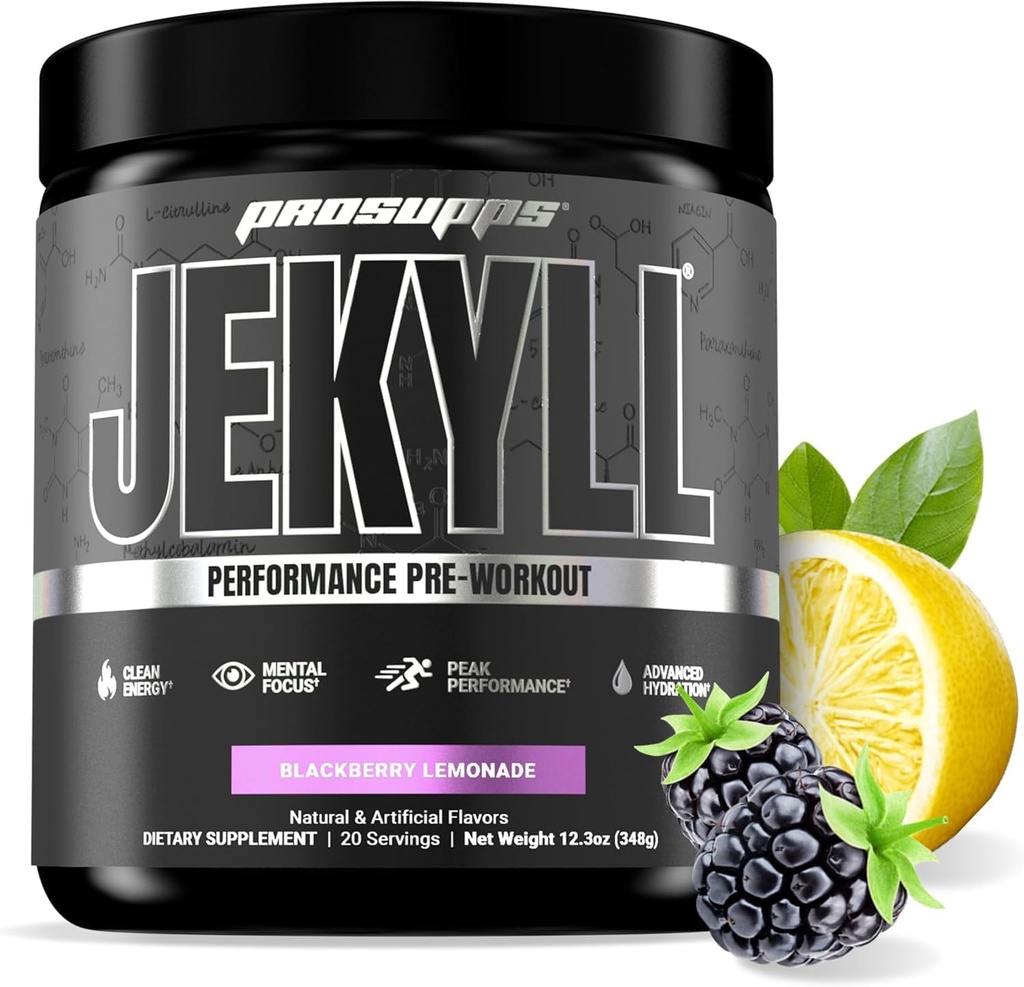 PROSUPS JEKYL PROUPS博士 工作前粉 - 低兴奋剂预工作支持 肌肉增益,焦点和能量 - 咖啡因无健身和健身补充剂(BlackBerry Lemonade,30个服务)