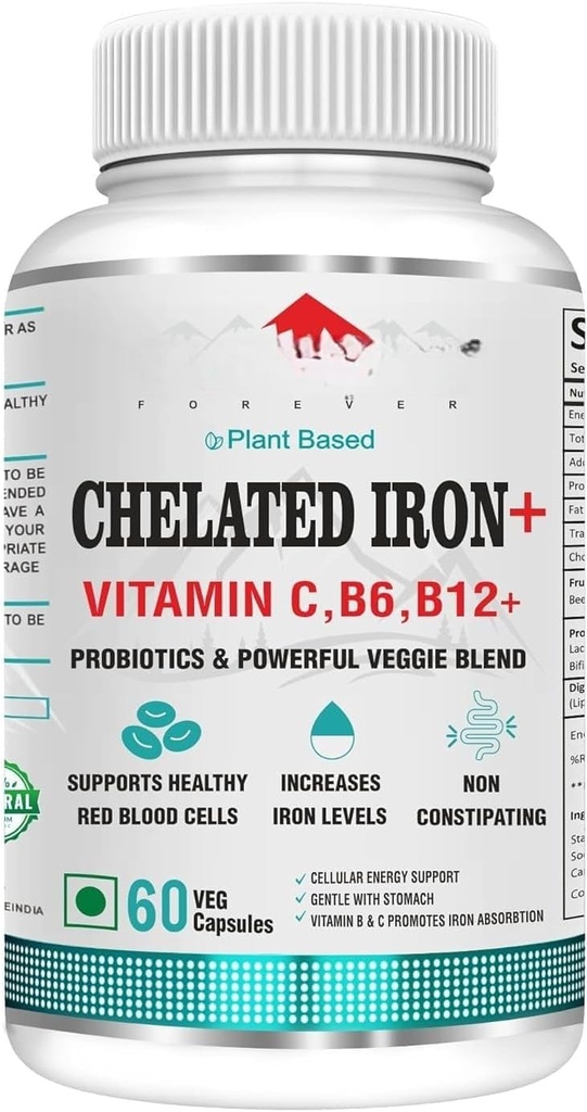 永远的Chelated 铁叶酸与VIT.C, 辅生素,VIT.B6,VIT.B9,VIT.B12-Veg 片片,60