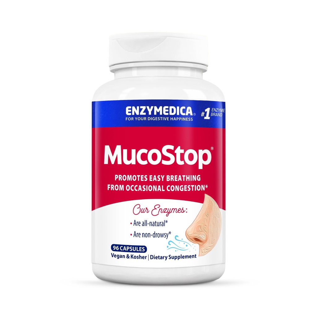 Enzymedica, MucoStop, Natural Enzyme Supplement, Relieves Seasonal or Occasional Congestion, Supports Easy Breathing, 96 Count