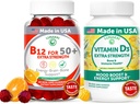 Lunakai USA 为50岁以上成年人制作维生素B12和D3 Gummys包,支持能源、Mood & Immune健康、非GMO、无葡萄糖、美味橙色和菠萝火焰