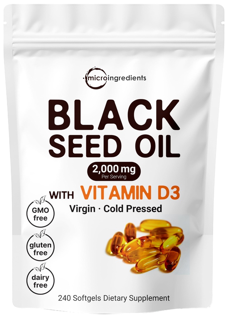 含有维生素D3 1000 IU, 240 Softgels QQ冷压 - 来自埃及的奈杰拉 Sativa药丸, Virgin Oil, Odorles, Non-GMO & No Gluten