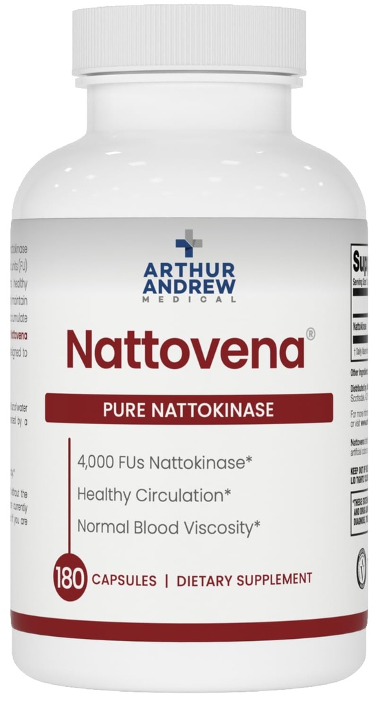 Arthur Andrew Medical, Nattovena, Pure Nattokinase Supplement, 双强 4 000 FUs 每卡普尔, 180