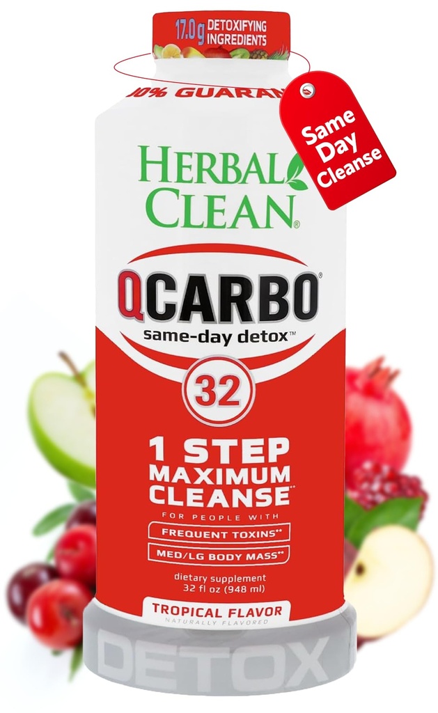 草药清洁 Qcarbo32 同日解毒清酒(32 fl oz) - 热带Flavor Full Body cleanse * 中毒性水平解毒清酒*,男女维生素B2和维生素B12