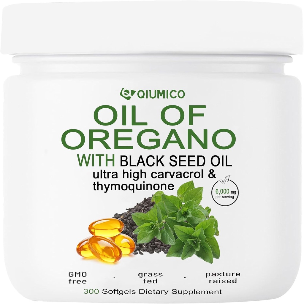 Oil of Oregano with Black Seed Oil Softgels, Oregano Oil Capsules Organic, 2 in 1 6000mg Oil of Oregano with Black Seed Oil 200mg, 300 Count