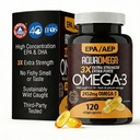 三强Omega 3 鱼油补充剂 高EPA 鱼油Omega 3 补充剂 EPA 和 DHA Omega3 含维生素D的脂肪酸,高Potency Omega3 补充剂,120 软胶,无味
