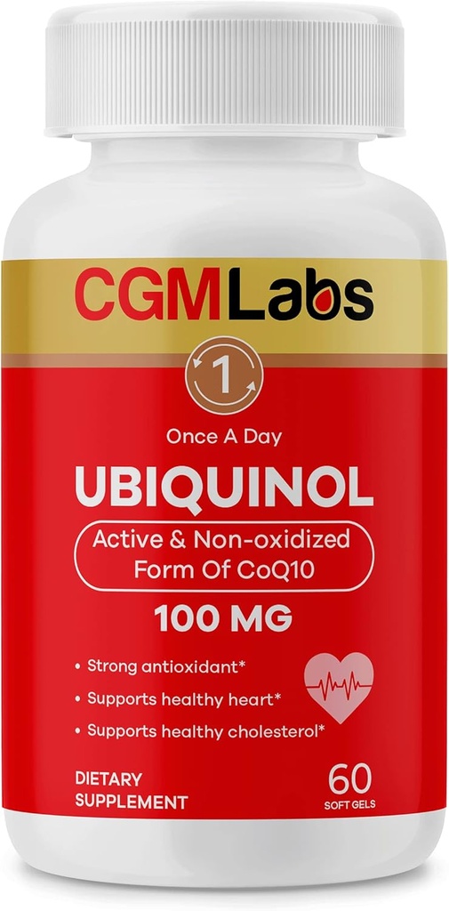 Ubiquinol 100MG 活性与非氧化化(减少)形式的CoQ10 - Strong 抗氧化剂饮食补充,支持健康,健康胆固醇 - 60 Softgel by CGM Labs