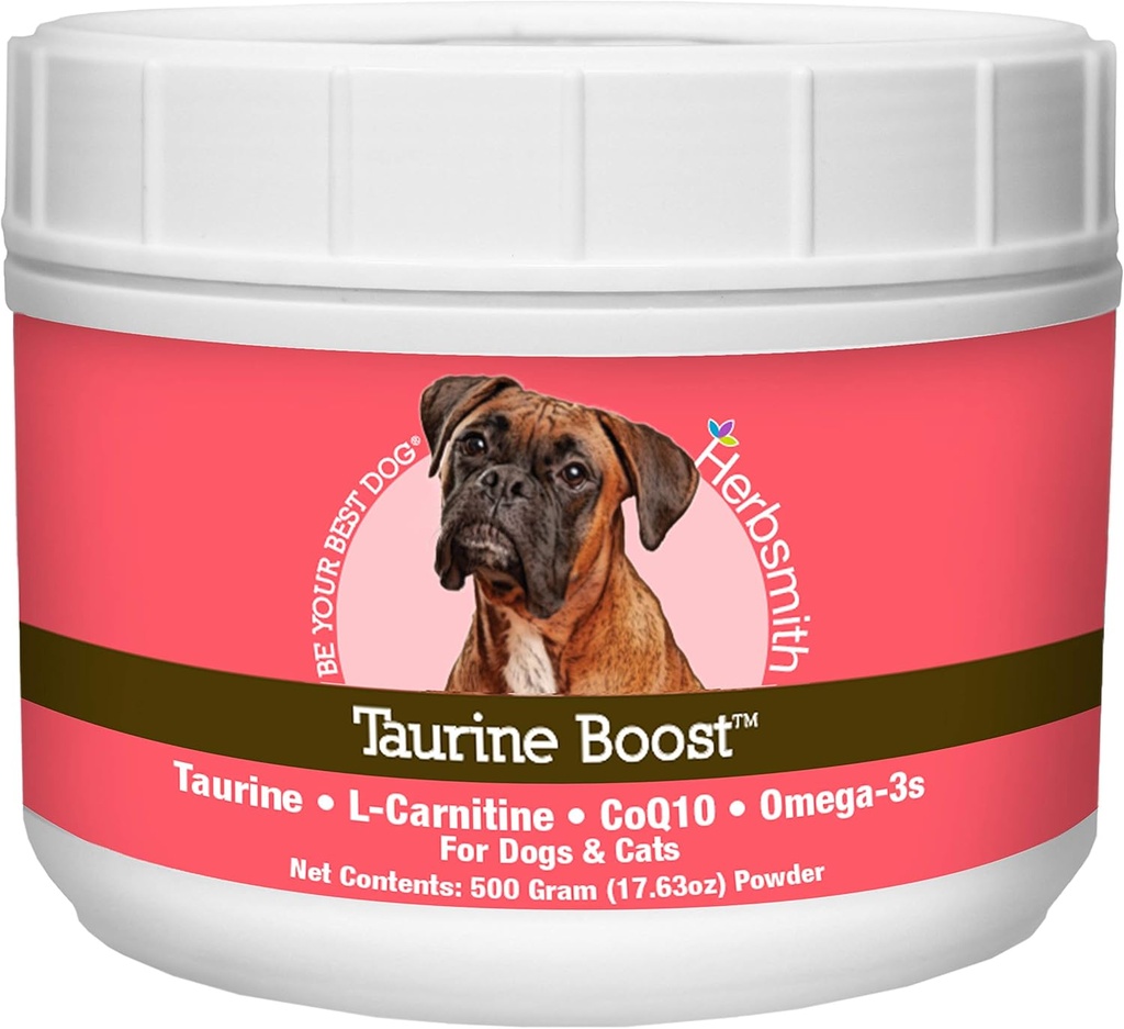 Herbsmith Taurine Boost - 狗和猫的心脏和心脏支持 - 狗和猫的心脏保健的Taurine补充剂 - CoQ10, 狗的Taurine和L-Carnitine - 500g