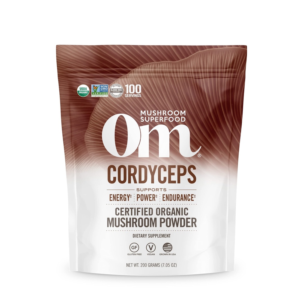 OM Mushroom Cordyceps Powder 7.05 oz (100 Servings) – Organic, Vegan, Non-GMO, Gluten-Free – Energy, Stamina & Endurance Support – Adaptogenic Superfood for Sports, Performance, Smoothies & Tea