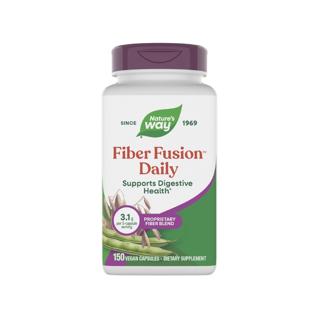 自然之道 Fiber Fusion Daily, Psyllium Husk Capsules with Oat Bran, Guar Gum, Pectin, 消化性健康支持*, Vegan, 150 Capsules (Package May Vary)