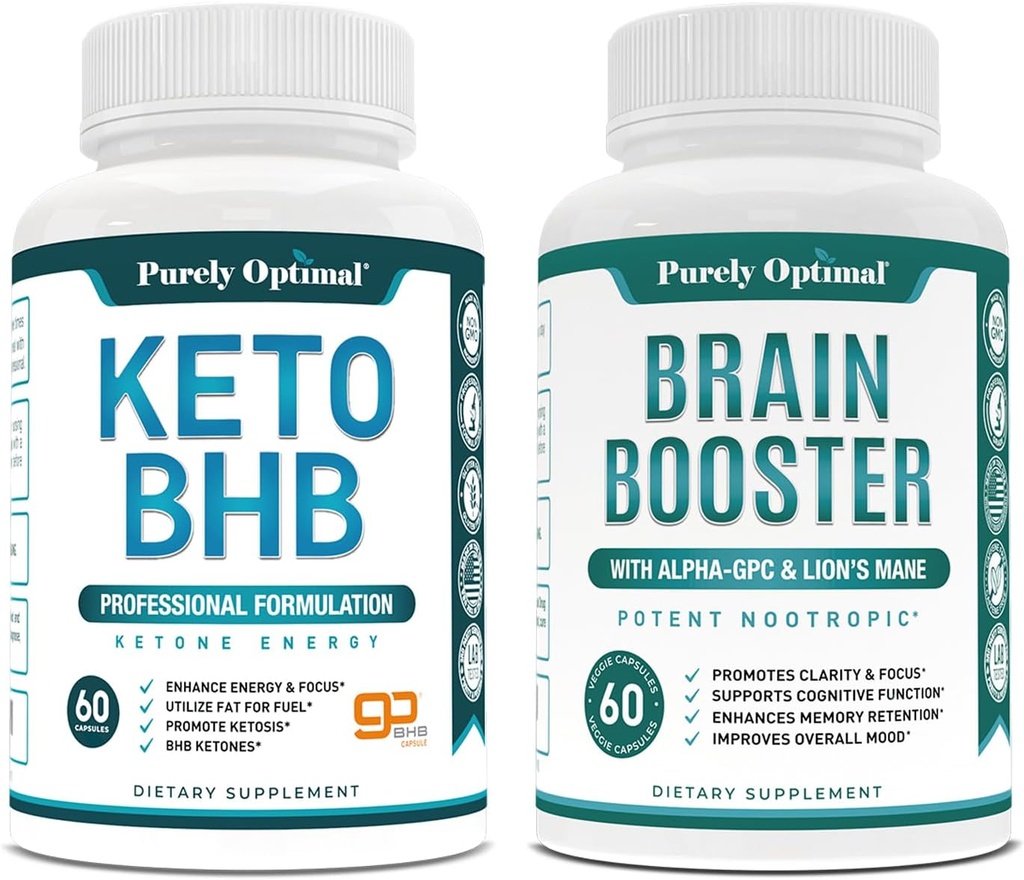 纯粹优化 Keto BHB 外源性 Ketones 补充 + Premium Brain 补充 – 用于焦点,清晰,增强内存,集中和更好的Mood的无线大脑助推器