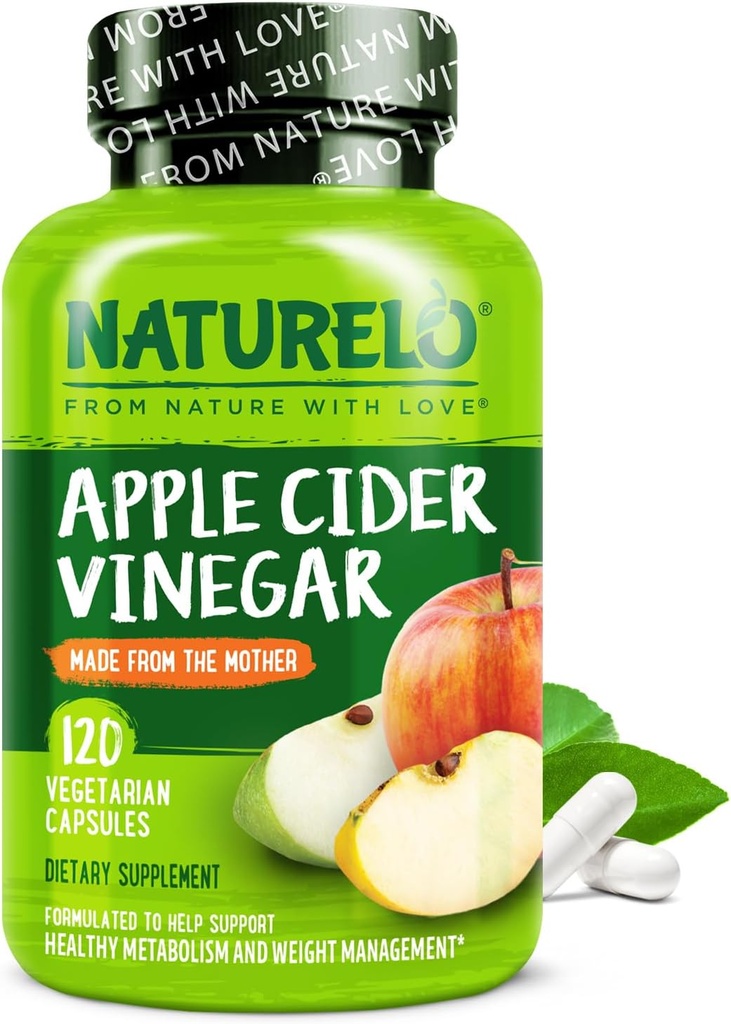 NATURELO Apple 苹果苹果醋醋卡普尔-天然ACV 配以母辅 男与女用于解毒,清洁和体重管理 - 120维根卡普尔