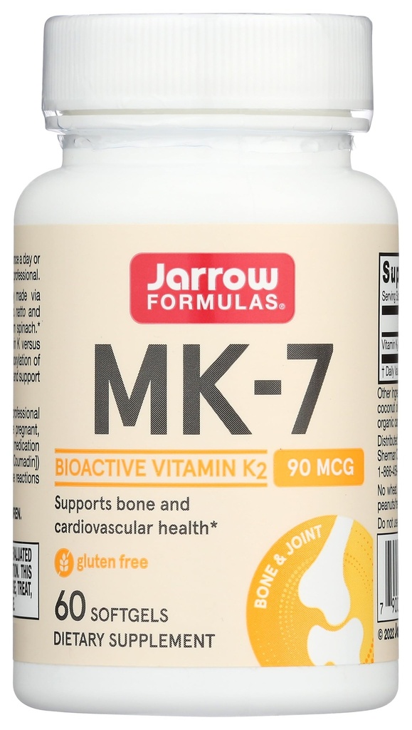 Jarrow公式 MK-7 90 mcg - 维生素的生物活性形式 K2-60 服务(Softgels) - 用于骨和心血管健康 - 维生素 K2 MK-7 饮食补充 - K2 维生素补充 MK-7 - 无胶