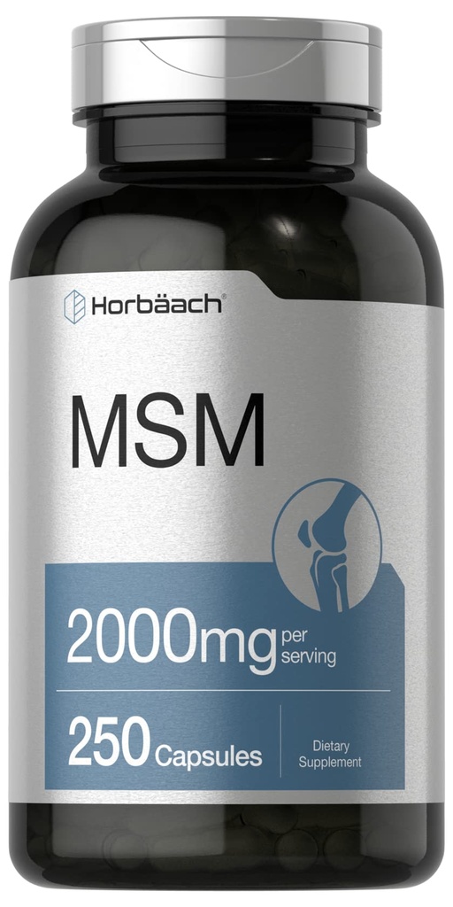 Horbäach MSM 补充 Capsules → 2000mg → 250 Counter → Non-GMO 和 Gluten 自由公式 → 甲基磺酰甲烷