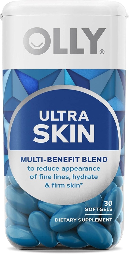 OLLY 超强皮肤软胶、水合物和坚固皮肤、Hyaluronic酸、Zeaxanthin、Lutein、维生素C、皮肤补充剂,30天供应 -- -- 30个计数(包装5月Vary)