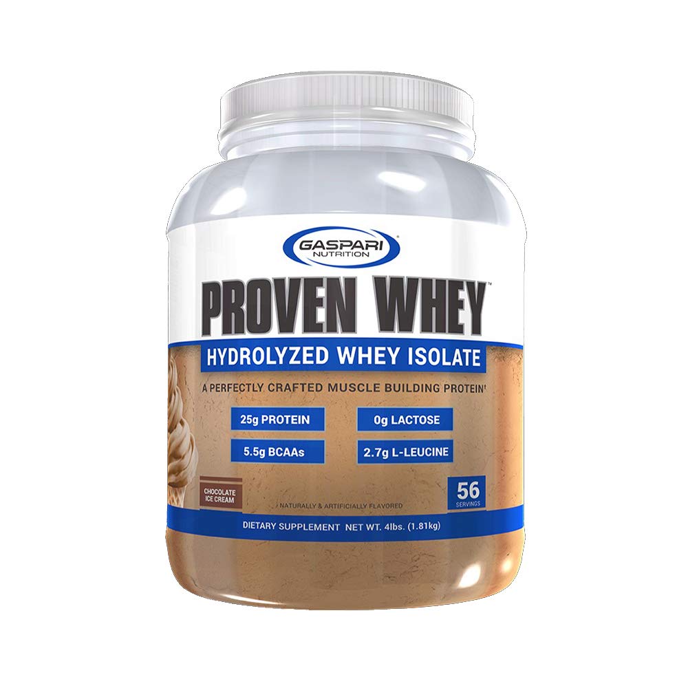 Gaspari营养证明Whey,100%水解Whey隔离,高蛋白,无乳糖,低碳水化合物和低糖(4lb,巧克力冰激素)