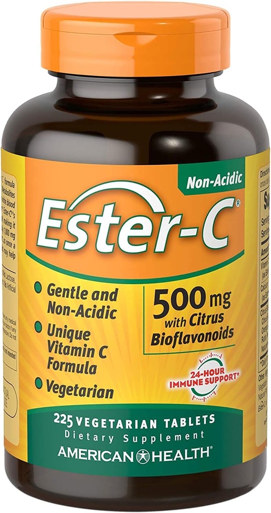 Ester-C 美国健康 配有 Citrus Bioflavoids 蔬菜片,24Hour Immune 支持,胃上的Gentle,非Acidic Vitamin C, Non-GMO, Gluten-Free, Vegan, 112 services, 500 mg, 225 count