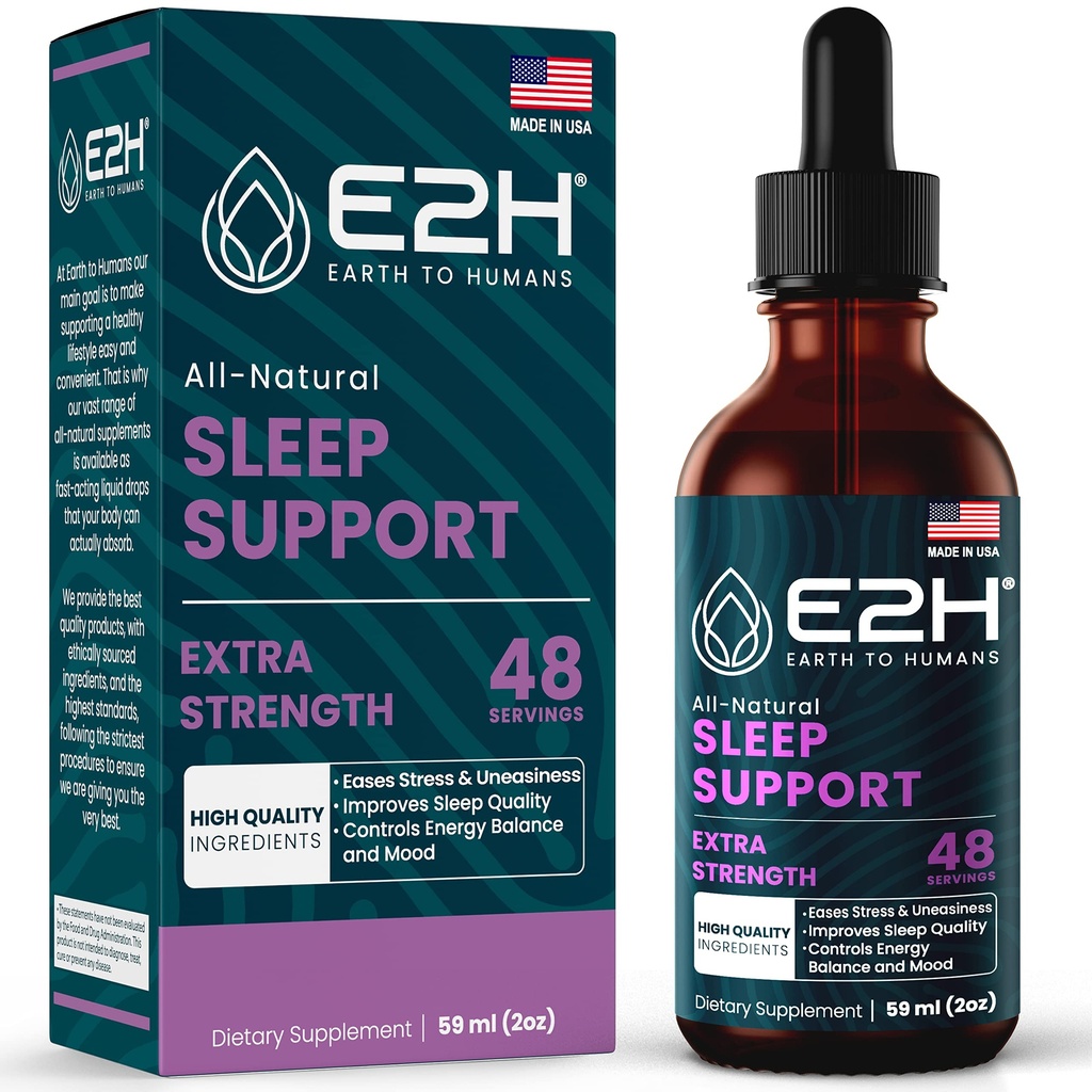 E2H 天然睡眠支持 - 液态梅拉图宁与香蜜酒,西安宁 - 睡眠更好,更深,更长 - 维冈,无转基因 - 提供压力缓解 - 2 Fl Oz