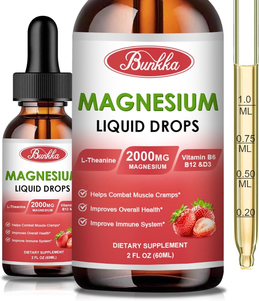 Magnesium Glycinate 500mg Supplement, Liquid Magnesium Complex Supplement with Magnesium Glycinate, Malate, Taurate, Citrate & L-Theanine for Muscles, Sleep & Stress Relief-Strawberry Flavor