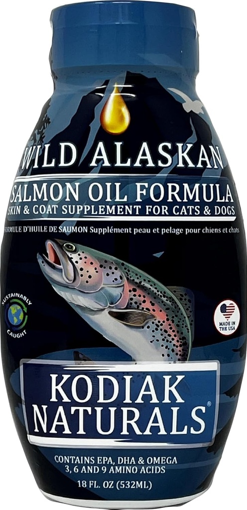18oz野生阿拉斯加沙门油方程式用于狗和猫,一种纯鱼油的平衡混合剂,配有EPA和来自野捕鱼的DHA. 支持皮肤和外套、联合和免疫健康。