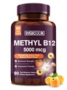 维生素B12 亚语、甲基Cobalamin 5000mcg用于能源生产、能源、Nerve和细胞支持、天然桃花、Vegan、零糖、90个快速溶解片