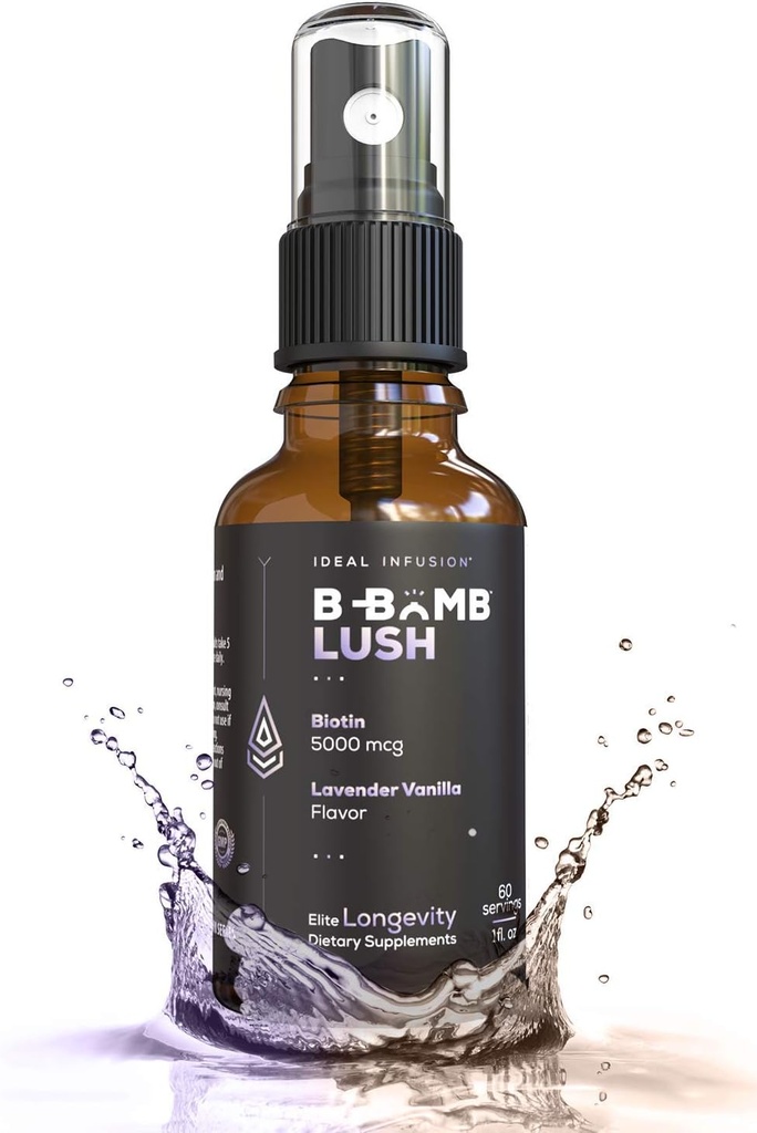 理想灌注 B-Bomb Lush Biotin 液体灌注:有机拉凡德香草 - 5000mcg, 毛发生长维生素 体型和体积 - 皮肤健康,强力钉, Keto, Vegan