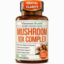 Mushroom 10x Complex with Lions Mane Extract, Turkey Tail, Cordyceps, Reishi, Shiitake, Chaga & Maitake for Cognitive Support – Vegan Mushroom Supplement Blend for Natural Energy & Focus – 60 Capsules