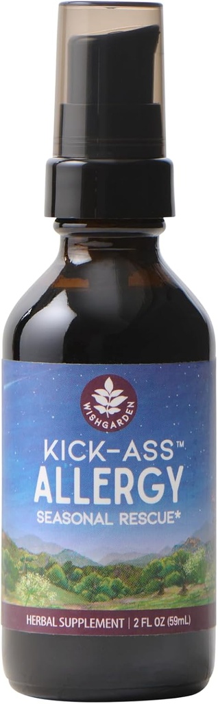 WishGarden Herbs Kick-Ass Allergy - 植株型非疲软草药过敏补充剂,配有 Nettle Leaf, Echinacea, & Yerba Santa, 支持对季节性刺激剂的健康组织胺反应, 2oz