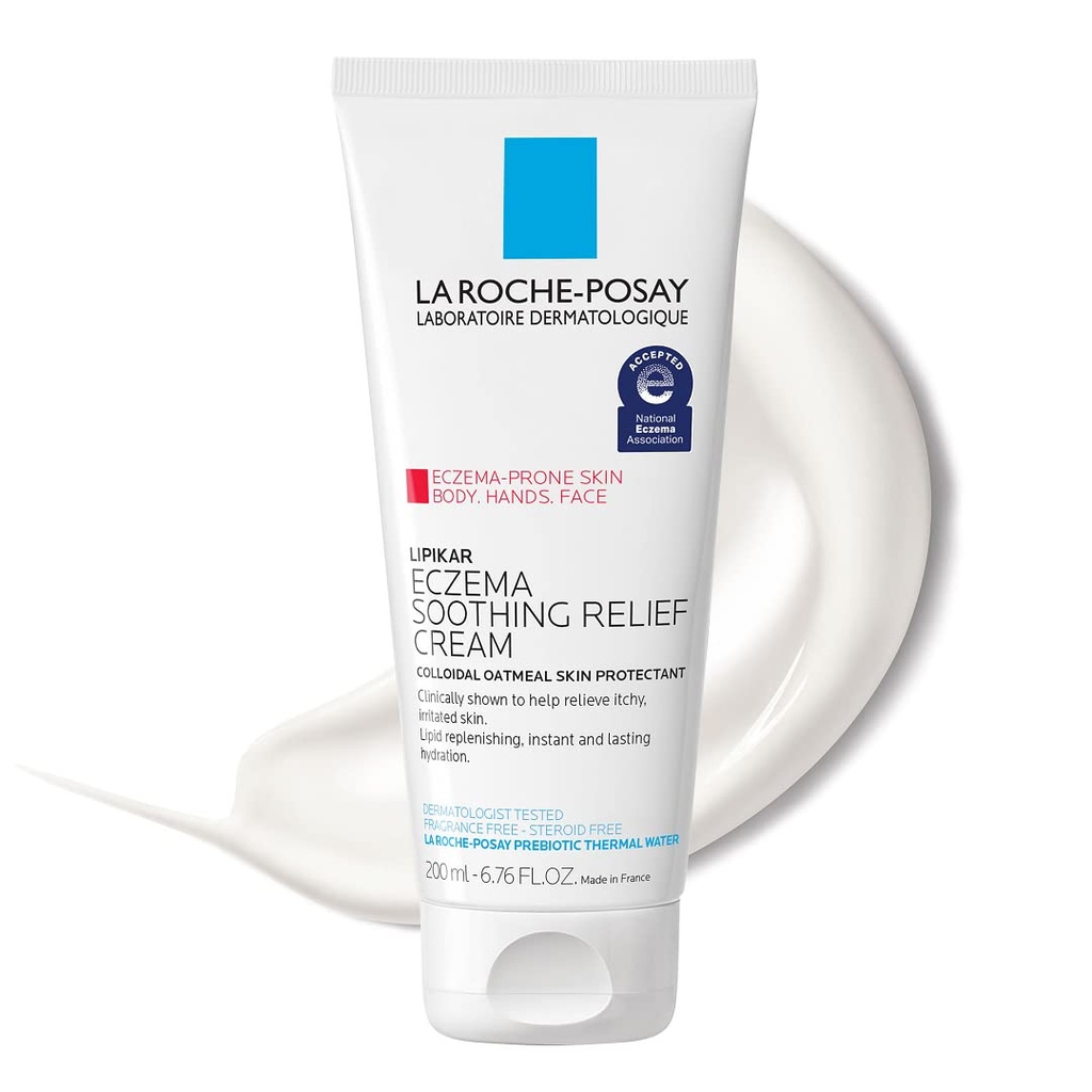 La Roche-Posay Lipikar 苏打救济 Eczema 奶油、面部和身体 Lotion for Eczema 和敏感、干燥皮肤、润滑剂和连体食肉剂以重新相信刺激