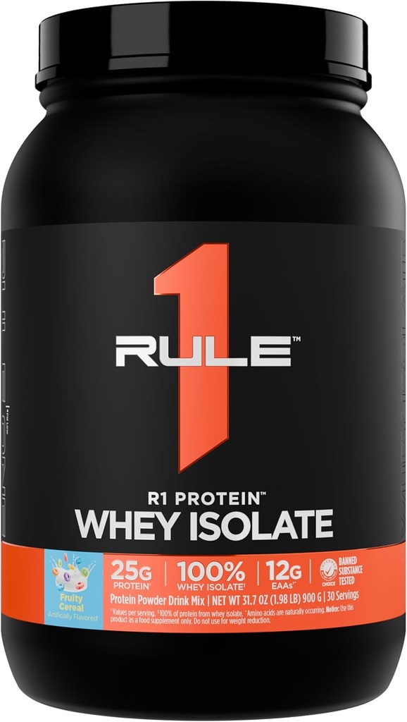 规则1 R1蛋白质 Whey Isolate - 有25g蛋白 & 6g BCAA 单自孤立和水解源进行工作回收(2英镑*,水果谷)