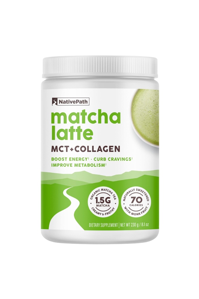 原生Path Colagen Peptides - 水解1型和3型Colagen. Keto & Paleo Grass-Fed蛋白粉,用于毛发、皮肤、钉子、骨骼、关节、文摘和更多 -- -- 不使用Gluten或乳制品(Matcha Latte, 230g)