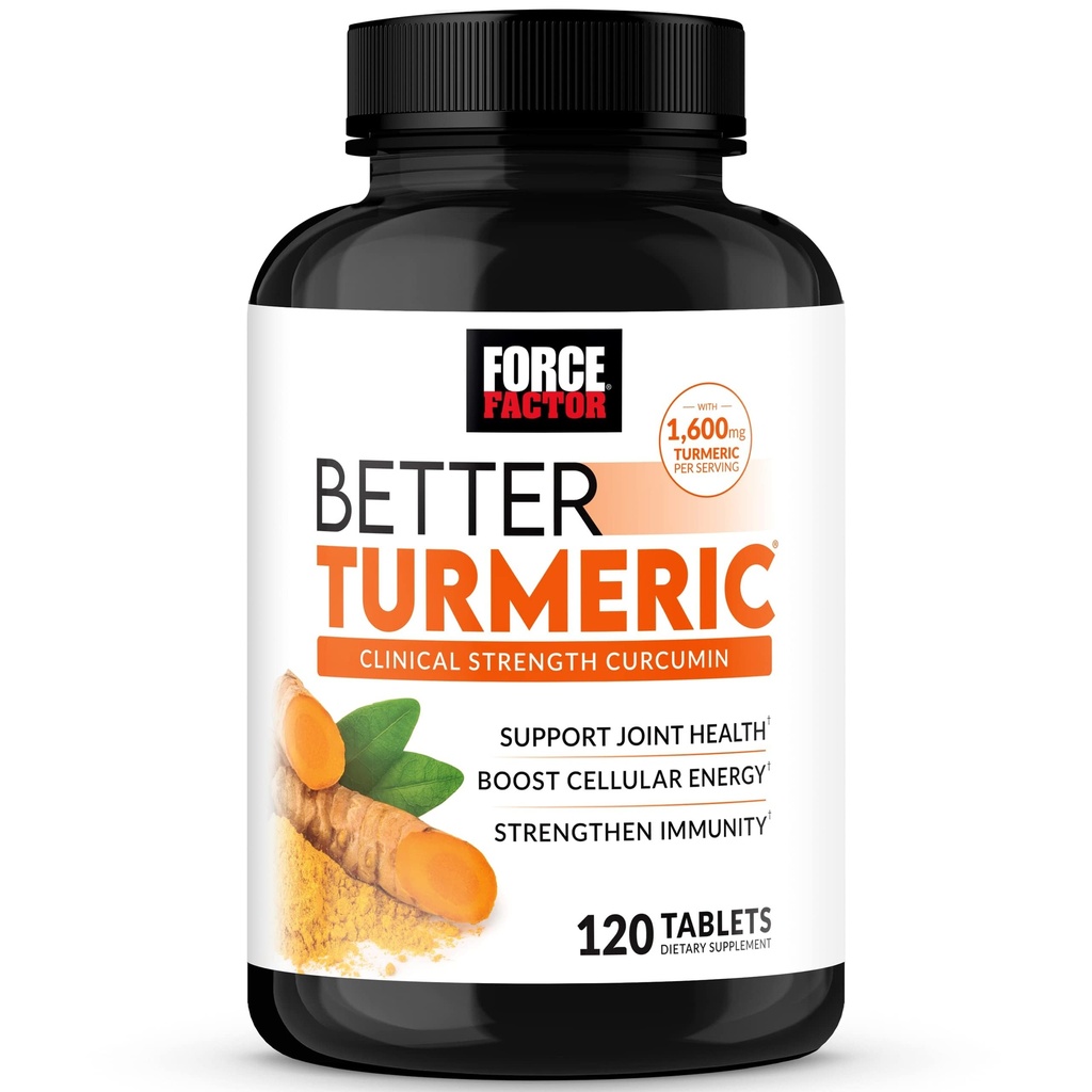 FORCE FACTOR 更好的Turmeric Curcumin 1600mg 配黑辣椒和姜汁,临床强度联合支持补充,高级吸收,120片