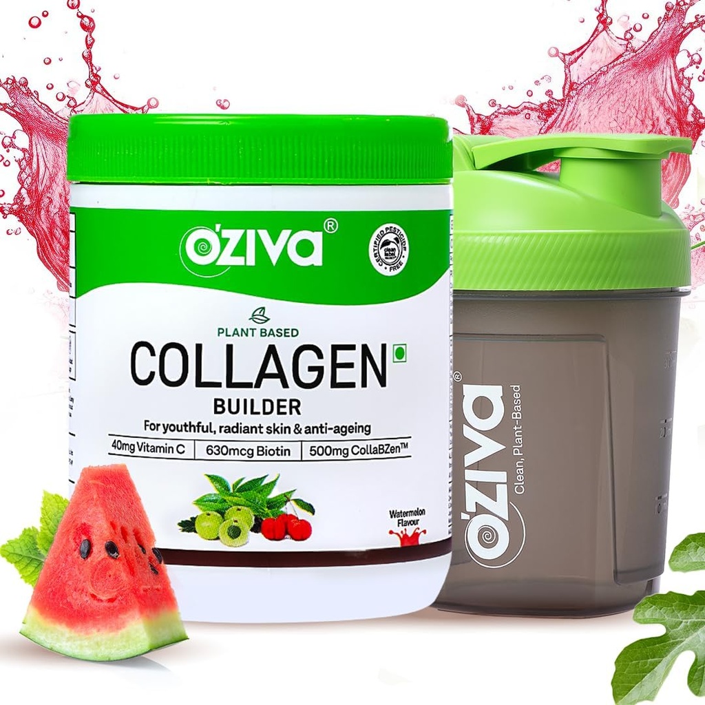 OZiva Vegan Collagen (Wabelon) 配有 Biotin & Vitamin C 配有 Biotin & Vitamin C 配有 Brighter & Youthful Skin → Collagen 配有 女性 & Men 配有 植物基粉 + 认证 Vegan 125g + Shaker