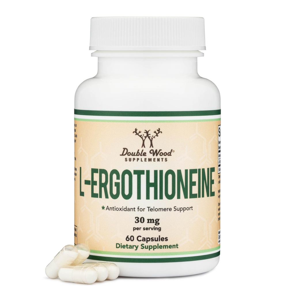 Ergothioneine 补充(EGT) 纯净30mg,植物基 L-Ergothioneine Per Capsule, 60 Counter(可能支持长寿和健康老龄化) 非GMO, Gluten Free, Vegan Safe by Double Wood