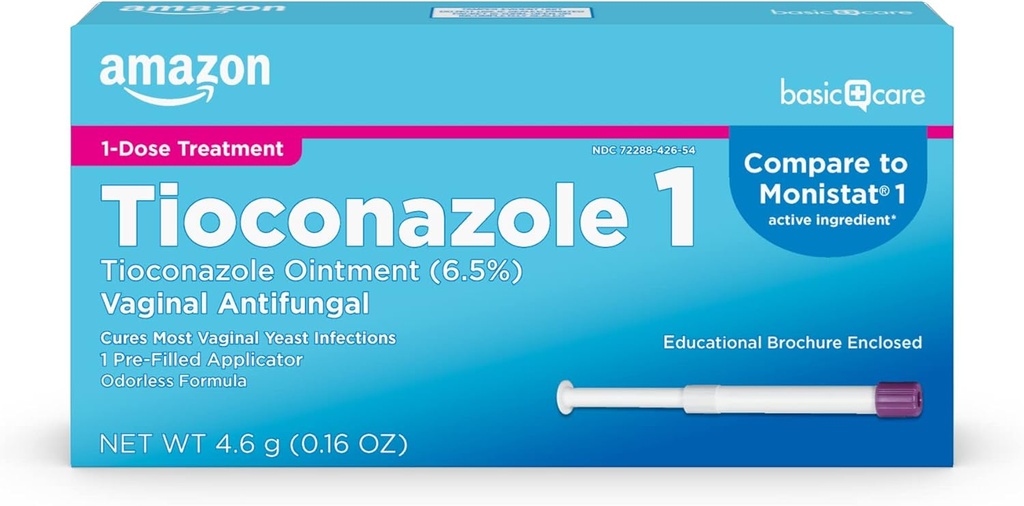 基本护理 Tioconazole Ointment 6.5 百分率、1-鹿类治疗、妇女阴道杆菌感染治疗、女性护理,0.16盎司(1包)