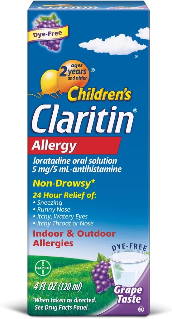Claritin儿童2小时非昏睡过敏口服5毫克/5毫升,葡萄4Fl Oz