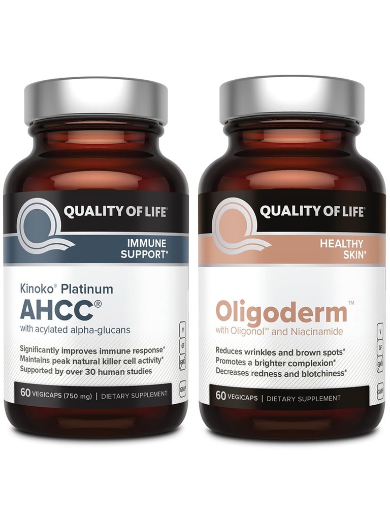 Kinoko Platinum AHCC 蘑菇提取和奥利戈德姆与Oligonol Lychee提取-免疫支持皮肤健康包