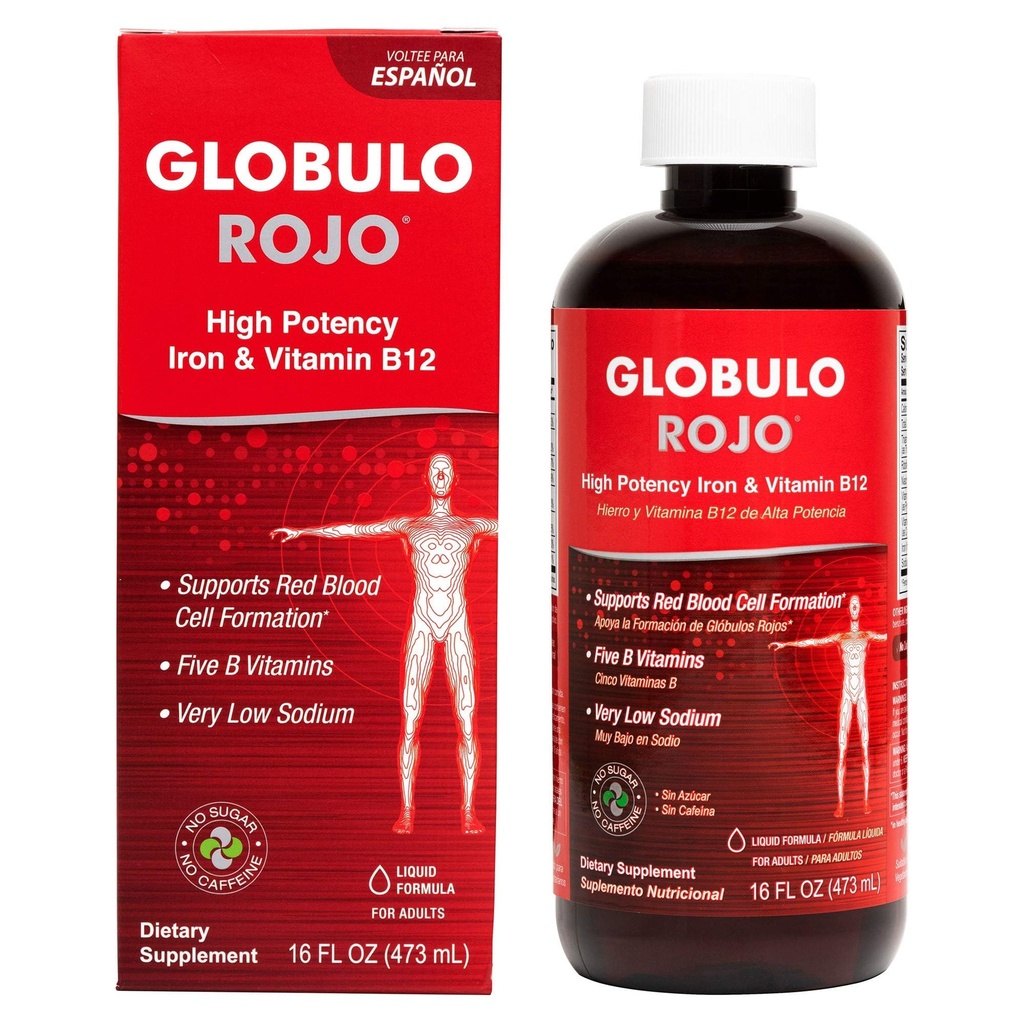 Globulo Rojo Iron Supplement - 配有高潜力铁和B类维生素的液体饮食补充(Vegan)(16 Fl Oz (Pack of 1)).