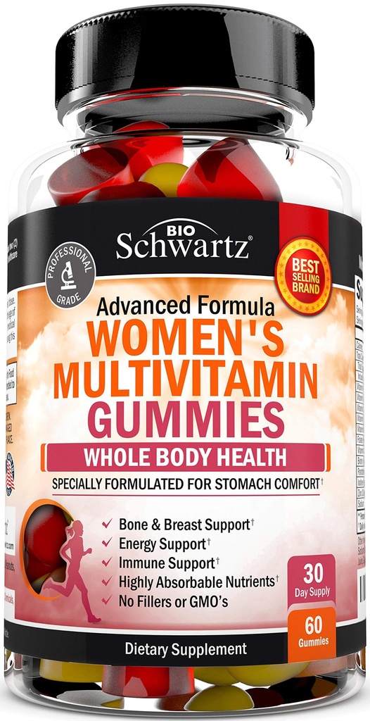 以维生素A C B6 B 12 D & E 维生素支持免疫的多维他命Gummy 女性多维他命用于骨乳皮和能量联合饮食补充,混合Berry Flavor, 60 Ct